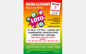 Loto le mercredi 7 octobre 2026 à Bruère Allichamps à 14h30